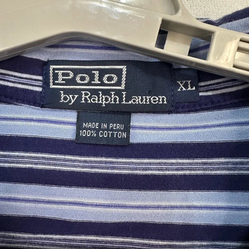Polo‎ Ralph Lauren Men's XL Blue Striped Shirt 100% Cotton Short Sleeve